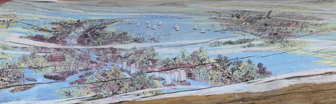 且谈此次创作,见他于百米长木上用粉笔作画,即可见往日功力.