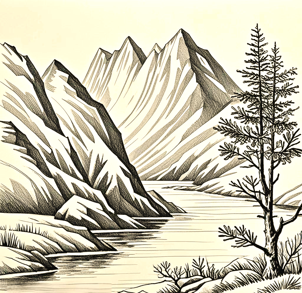 山水小桥流水的线描绘画技巧与心得分享