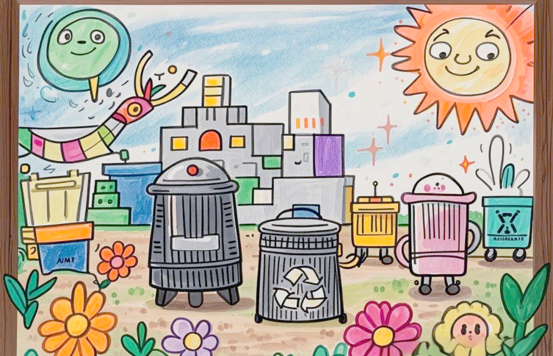 科幻科技绘画作品集:智能垃圾分类与未来环保主题探索