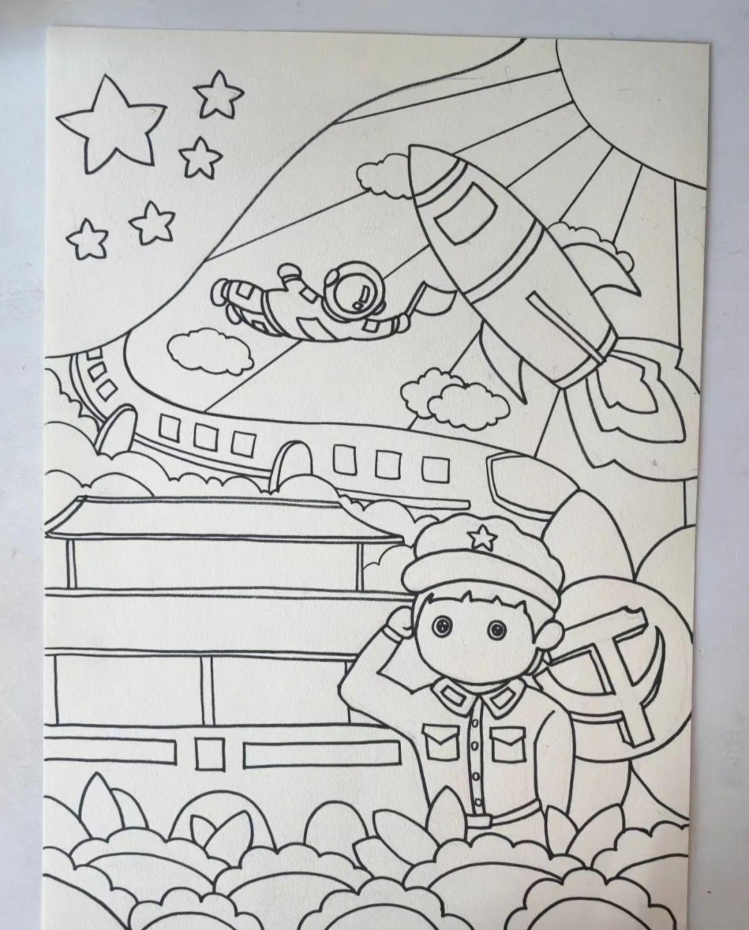 多幅红色主题儿童获奖绘画作品,展现不同主题与类型绘画素材