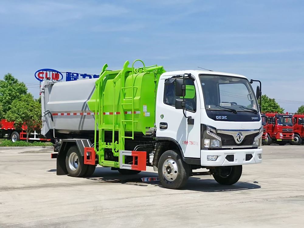 东风7方挂桶垃圾车,小型侧挂压缩垃圾清运车