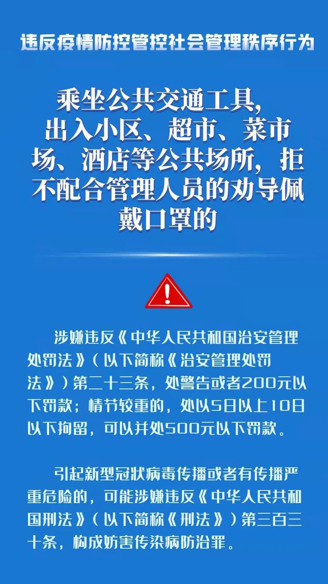 警示!违反疫情防控管控社会管理秩序行为及法律后果!