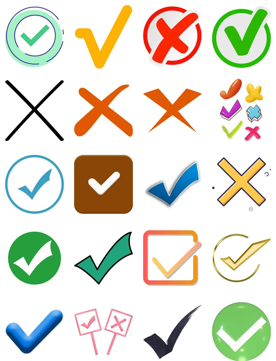 素材分享:多样风格的对号错号勾叉符号png免扣图片设计素材