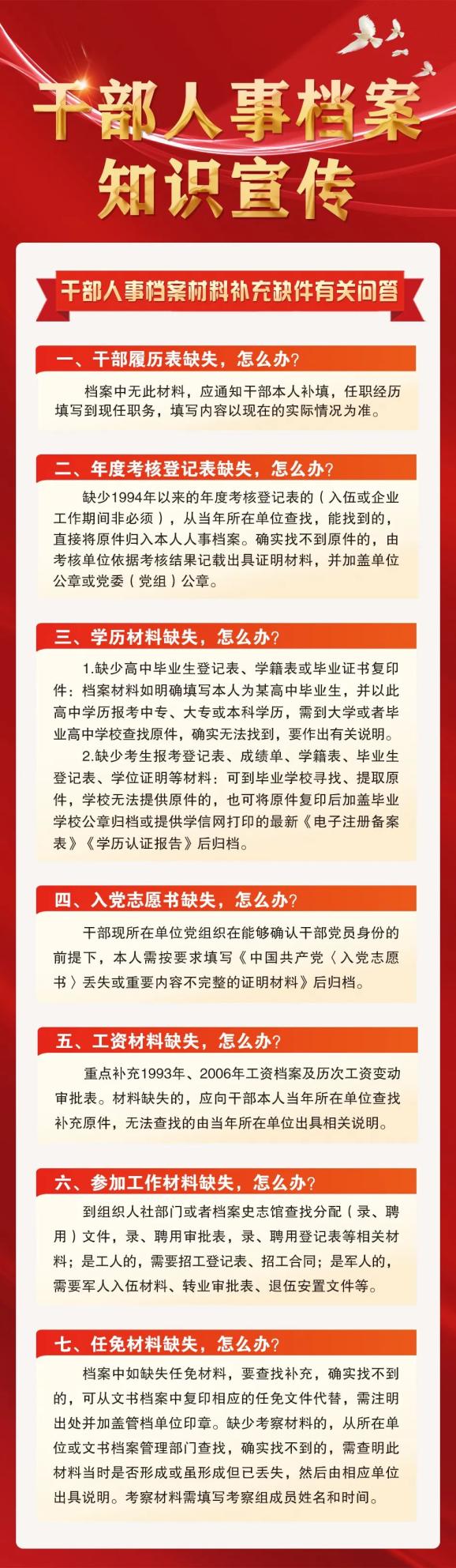 普法宣傳丨幹部人事檔案知識宣傳:幹部人事檔案材料補充缺件有關問答