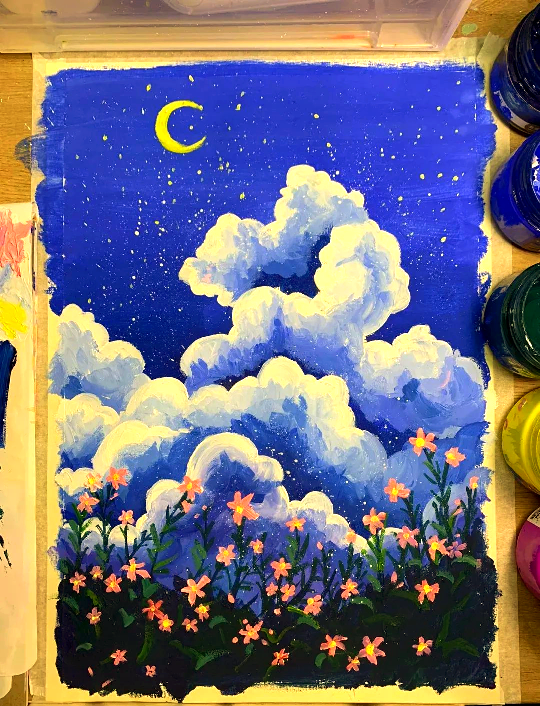 儿童水粉画:烟花主题创意画,色彩丰富,激发想象与创造力