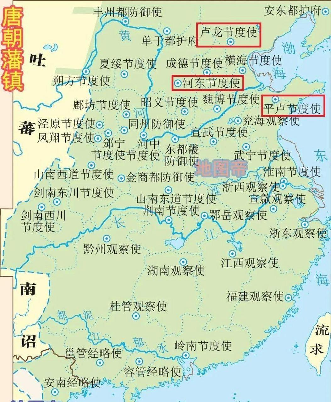 唐朝天宝时期共设置有十个藩镇,其中安西节度使和北庭节度使共辖四