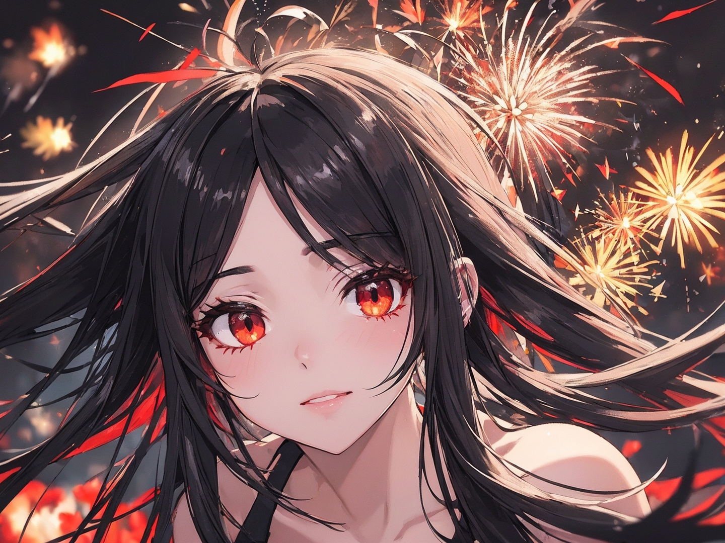 红眼冬娜在参加初秋的烟火会