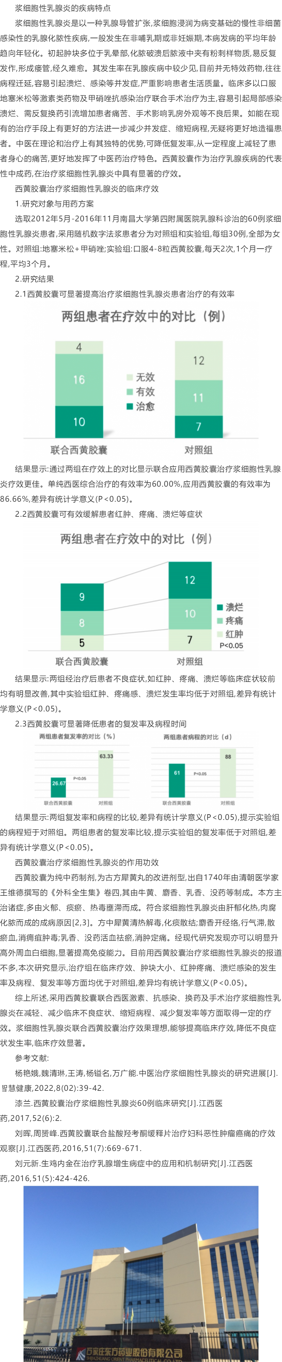 西黃膠囊治療漿細胞想乳腺炎的臨床療效