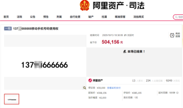 不设最低消费门槛 尾号“666666”手机号超50万元成功拍出