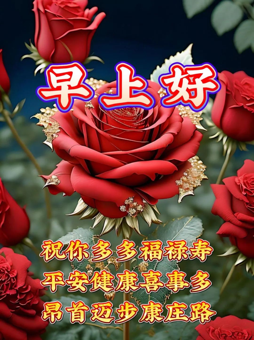 早安,向你发送一束玫瑰,代表我对你发自内心的祝福