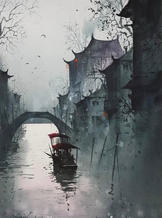 梦入江南剪影,水彩风景画家javid tabatabaei