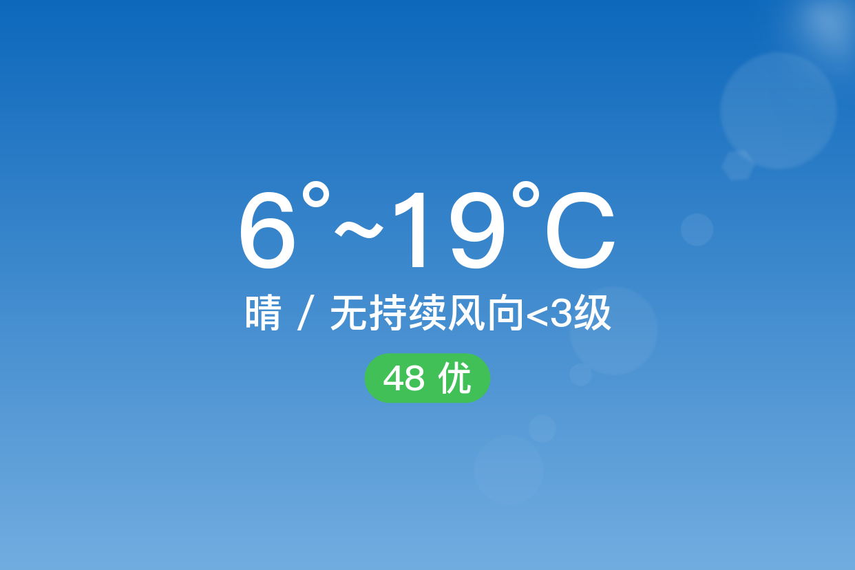 「昌吉呼图壁」9/26,晴,6~19℃,无持续风向 3级,空气质量优