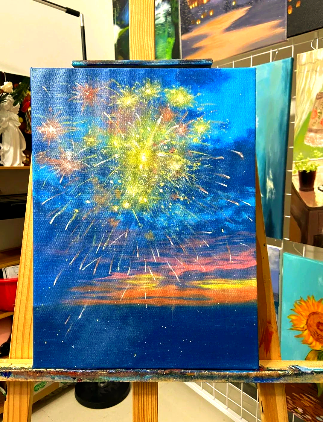 儿童水粉画:烟花主题创意画,色彩丰富,激发想象与创造力