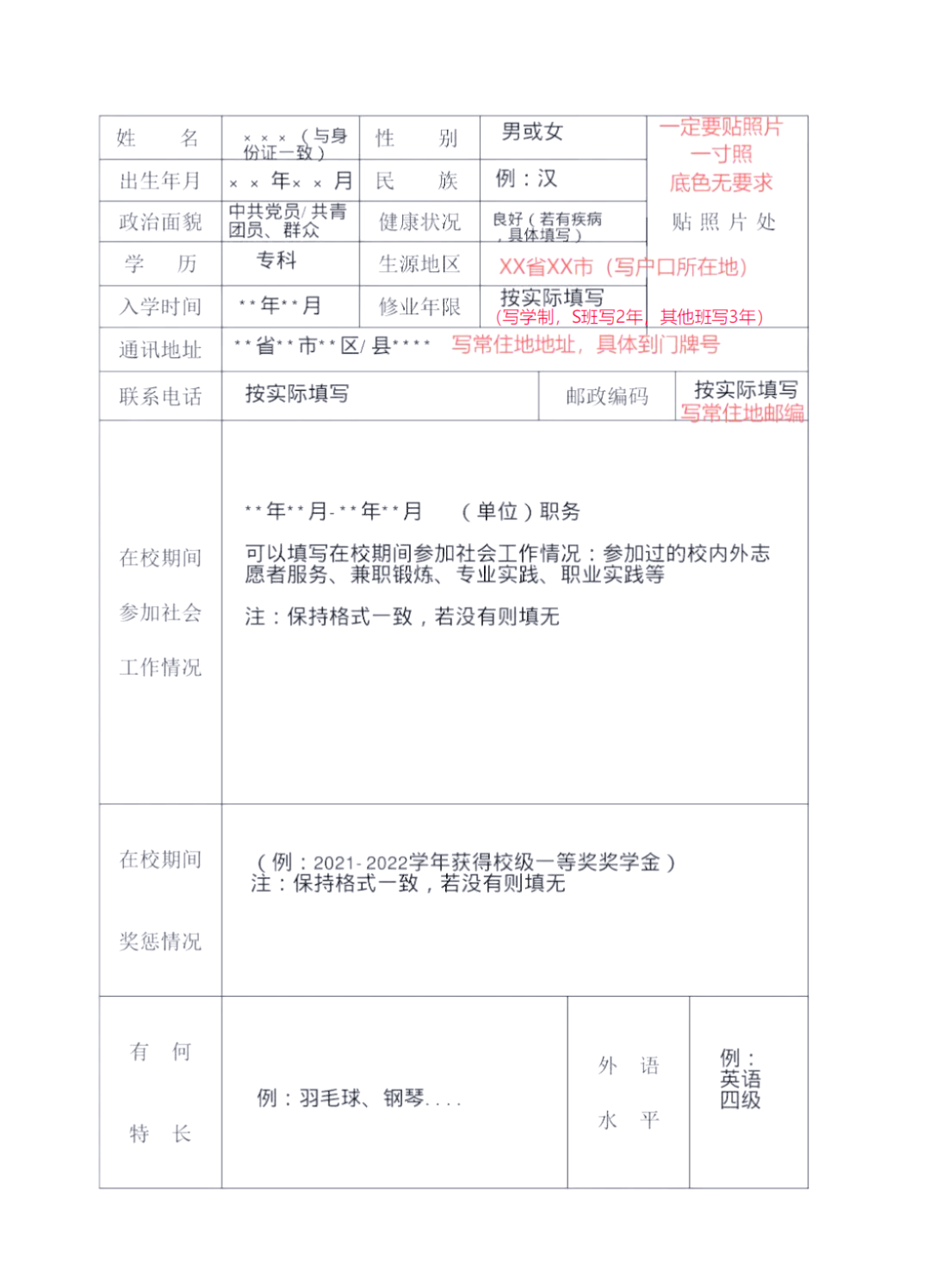 广东省高校毕业生登记表与就业推荐表填写指南及模板