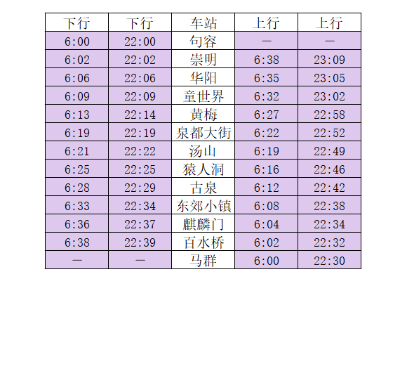 南京地铁运营时间表