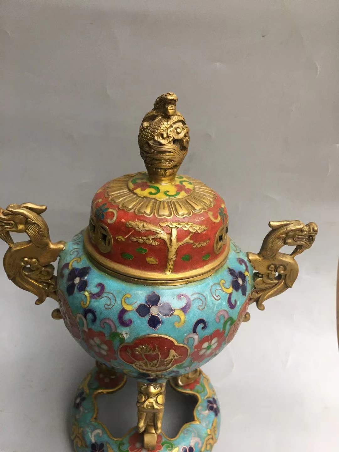 景泰蓝铜胎鎏金掐丝珐琅彩貔貅熏香炉-大明宣德「旧藏」