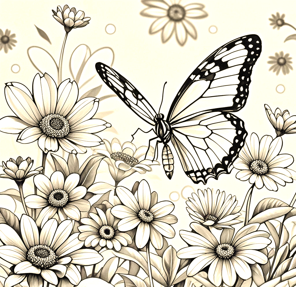 花海中的蝴蝶线描技法与技巧详解