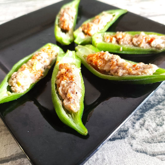 秋葵酿肉,香喷喷的超好吃,做法也简单