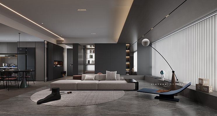 中铁云著「154平方暗黑系大平层」现代风格装修效果图