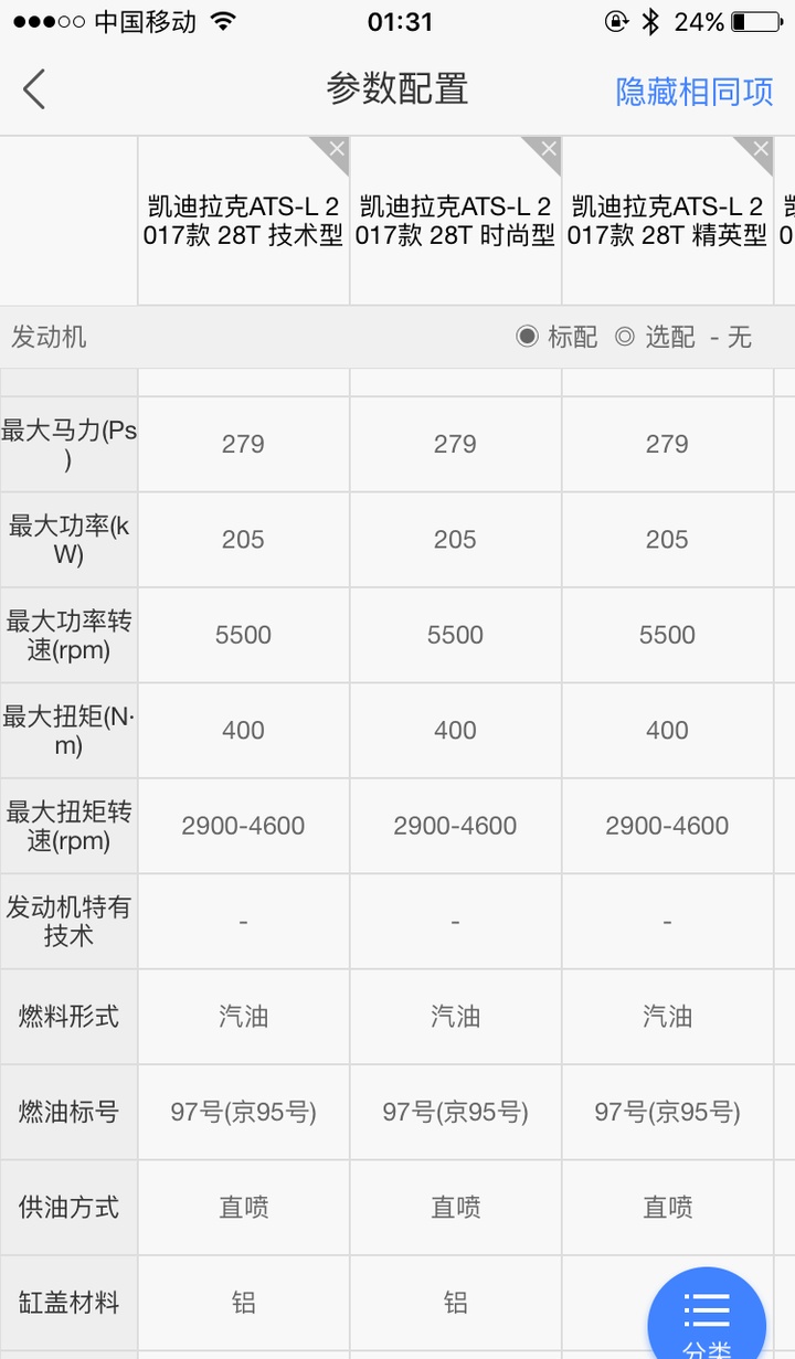 凯迪拉克ats配置参数表图片