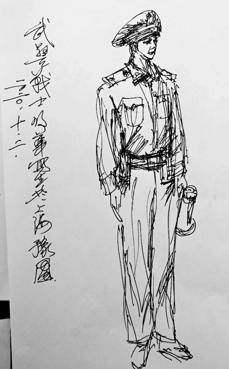 老人在豫园手绘执勤武警群像 兵哥哥:"画上的自己很帅"