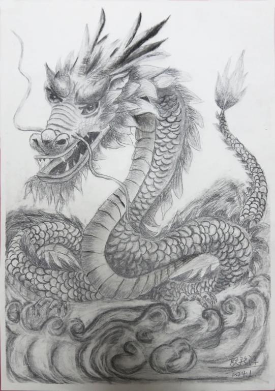 蛟龙素描画图片