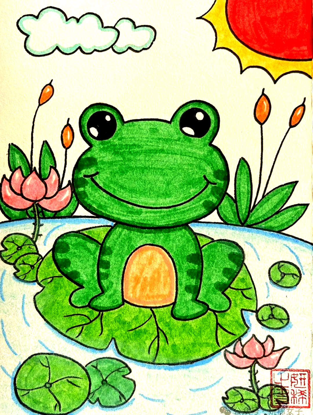 简笔画教程:如何绘制池塘中的青蛙?