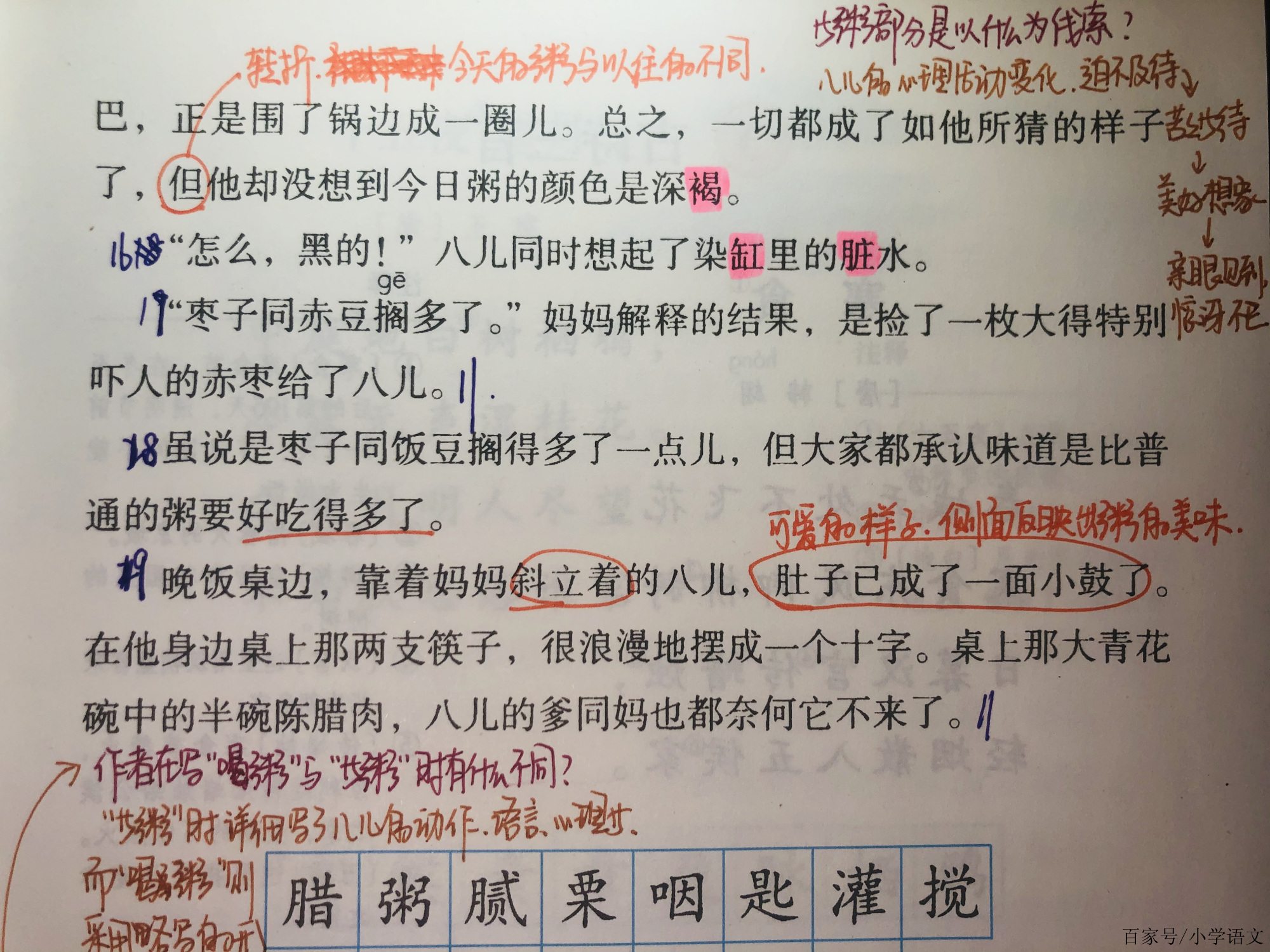 部編版6年級下冊語文第2課《臘八粥》詳細筆記