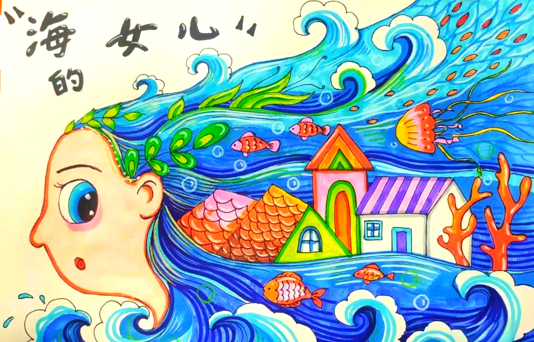 创意美术儿童获奖范画精选,色彩与线条的完美结合,值得初学者临摹!