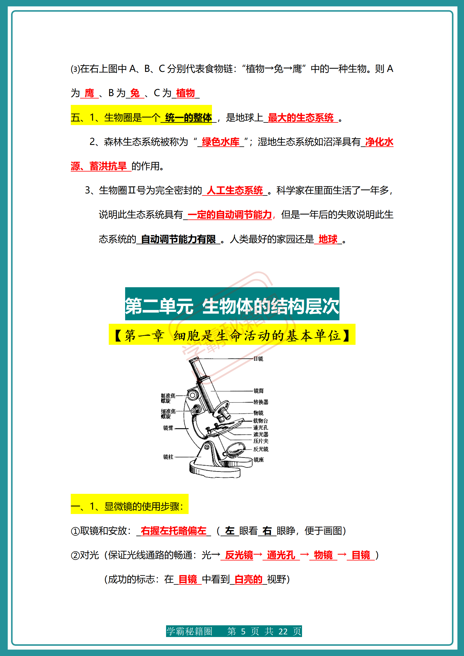 七年级上册(生物)221个知识考点总结