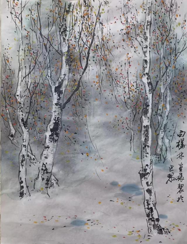 张伟国画作品欣赏:白桦林