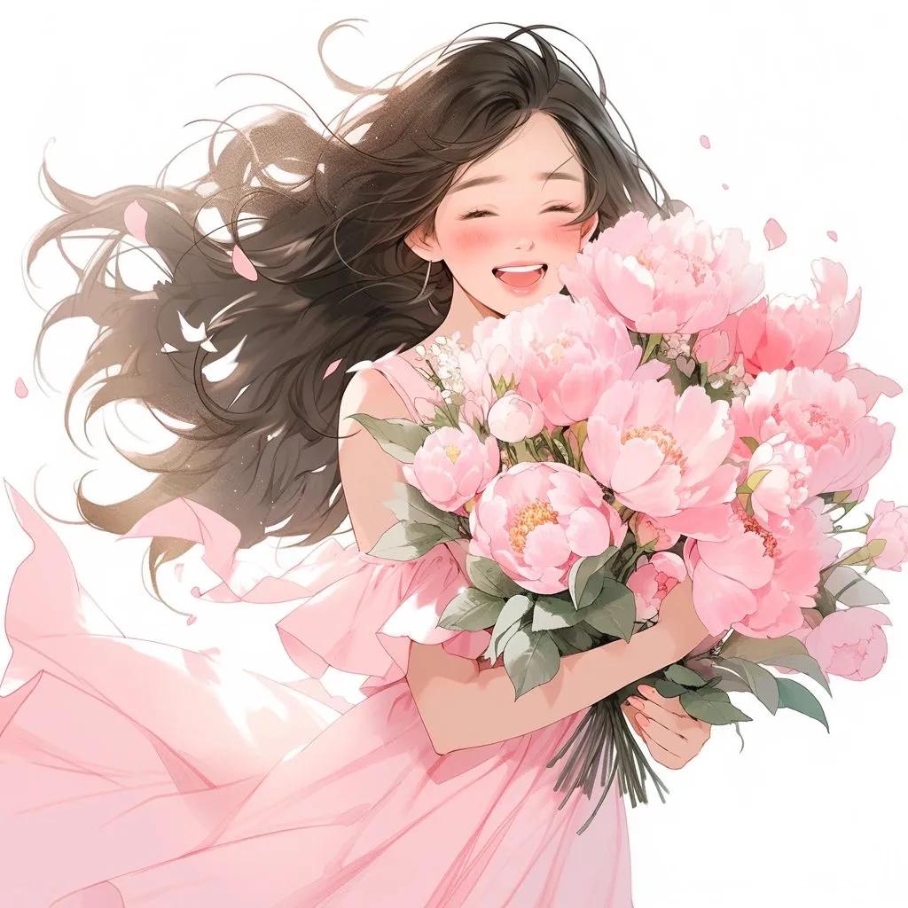 抱着花的女生头像,置身于花的海洋