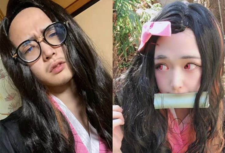 油腻大叔化身祢豆子,女装大佬真有这么厉害?简直就是十八般变化