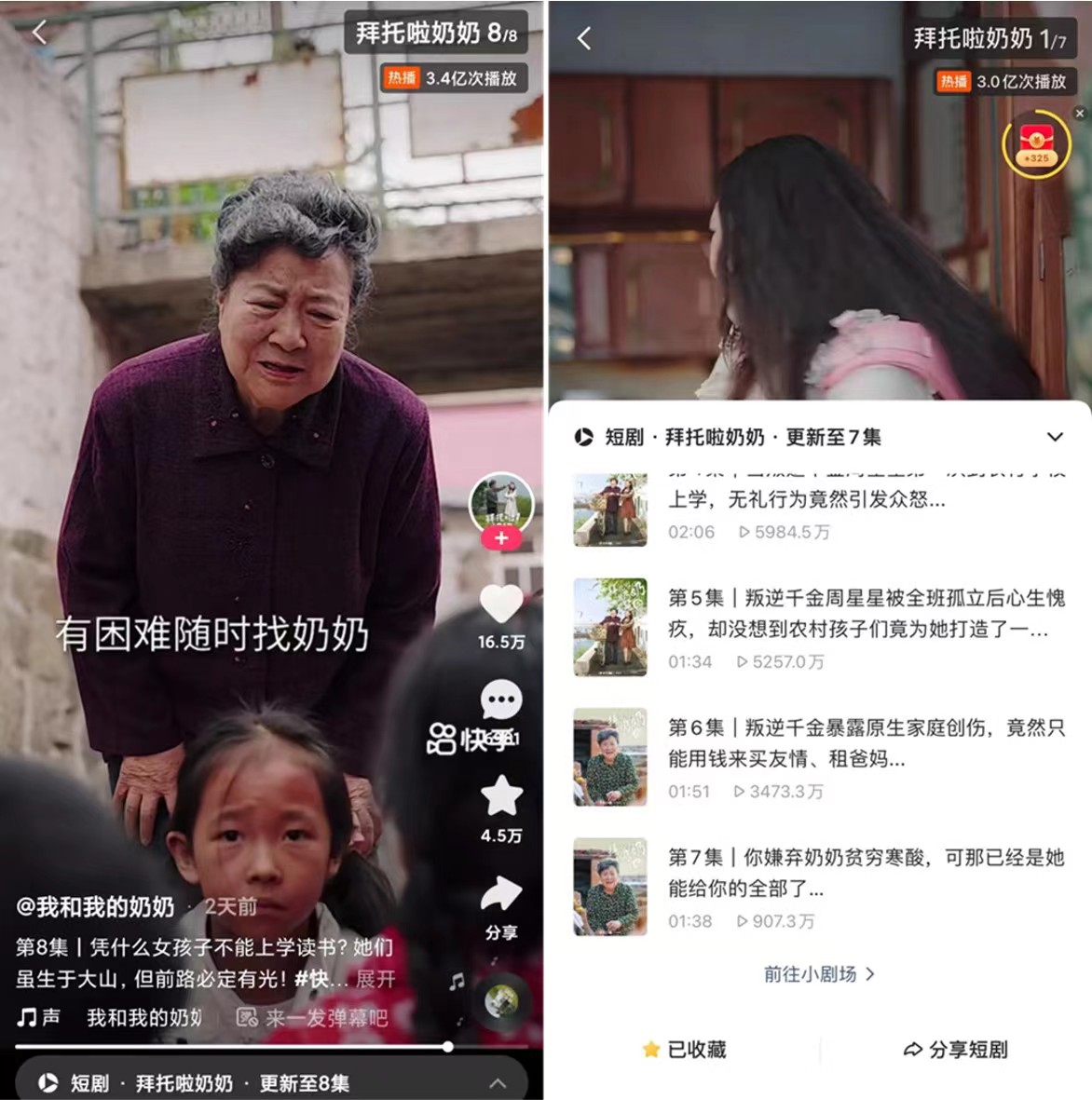 播放量7集破3亿,快手星芒短剧《拜托啦奶奶》祖孙情引发共鸣