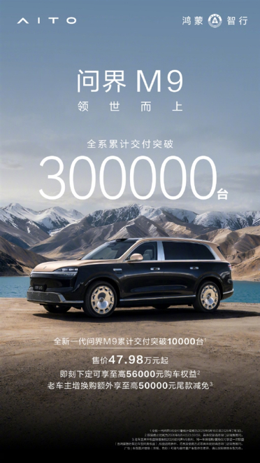 余承东：问界M9全系累计交付突破30万台