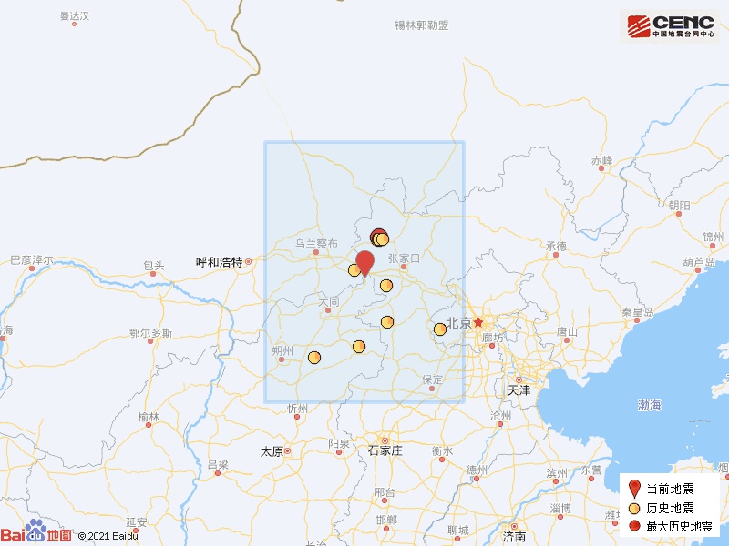 山西大同市天鎮縣發生3.1級地震