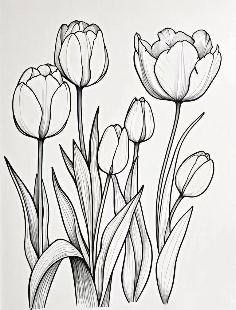 分享多种花朵简笔画的线稿素材,包括水仙花,月季花,牵牛花,兰花和百合