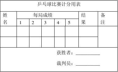 乒乓球标准计分表