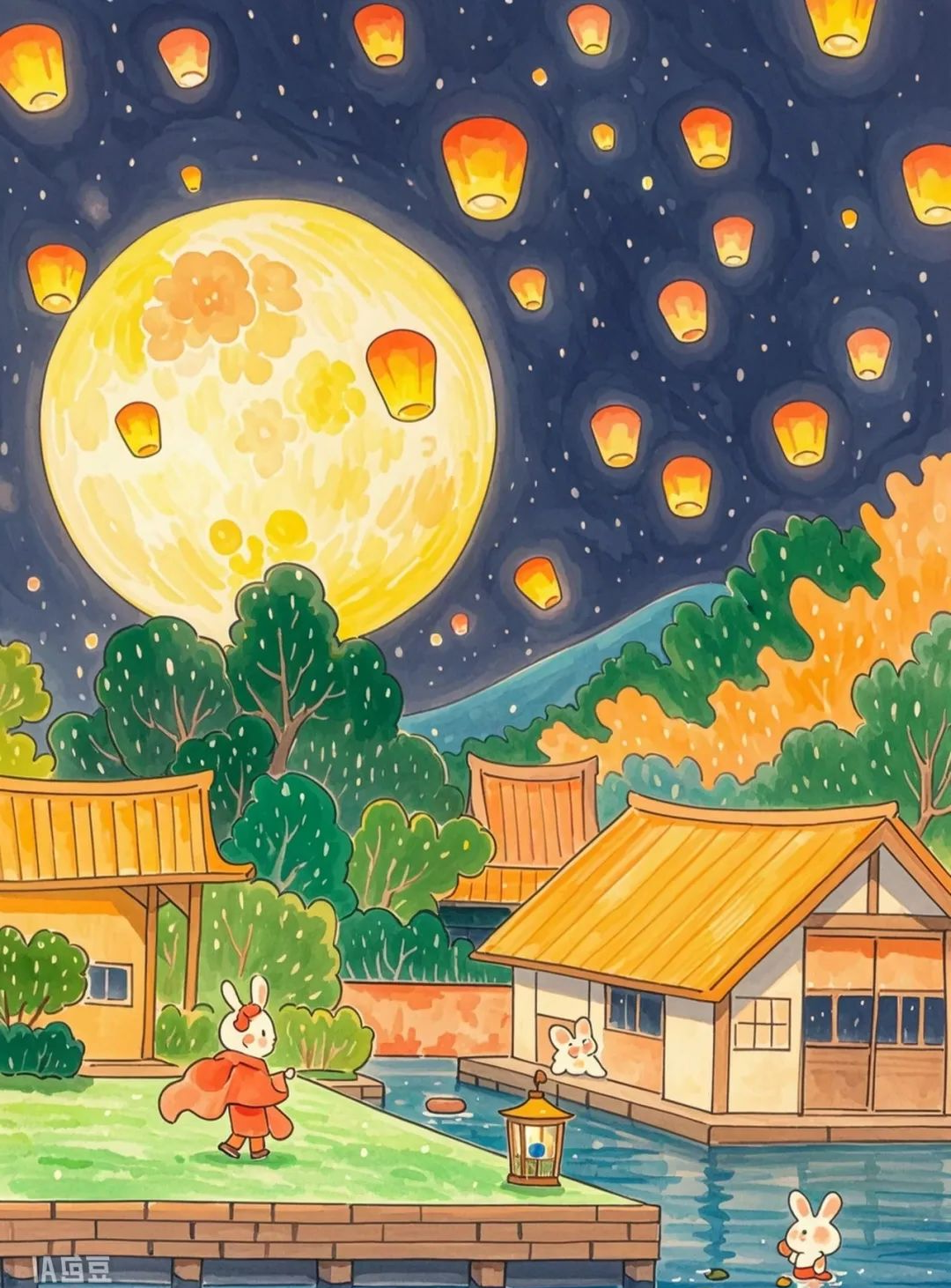 中秋节主题儿童美术作品精选,附绘画构思与素材,值得收藏!