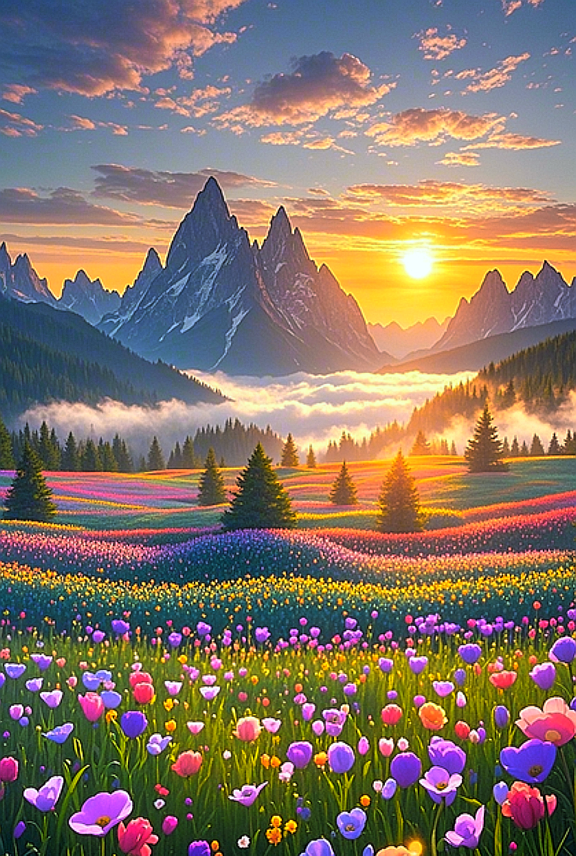 清晨美图:花海盛开,日出美景如约而至!