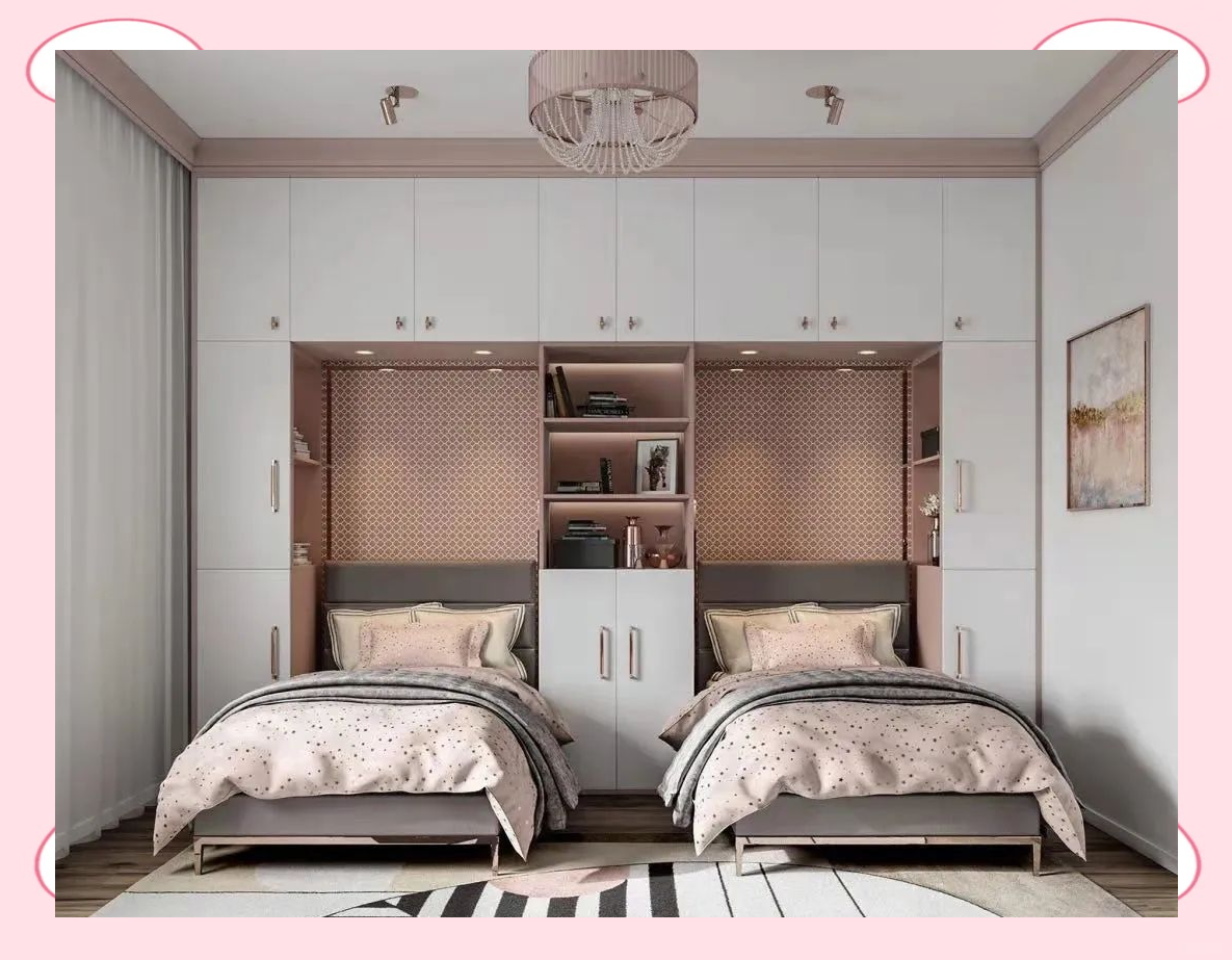 错位布局在面积有限的小户型或小房间中,巧妙利用墙角摆放两张床是一