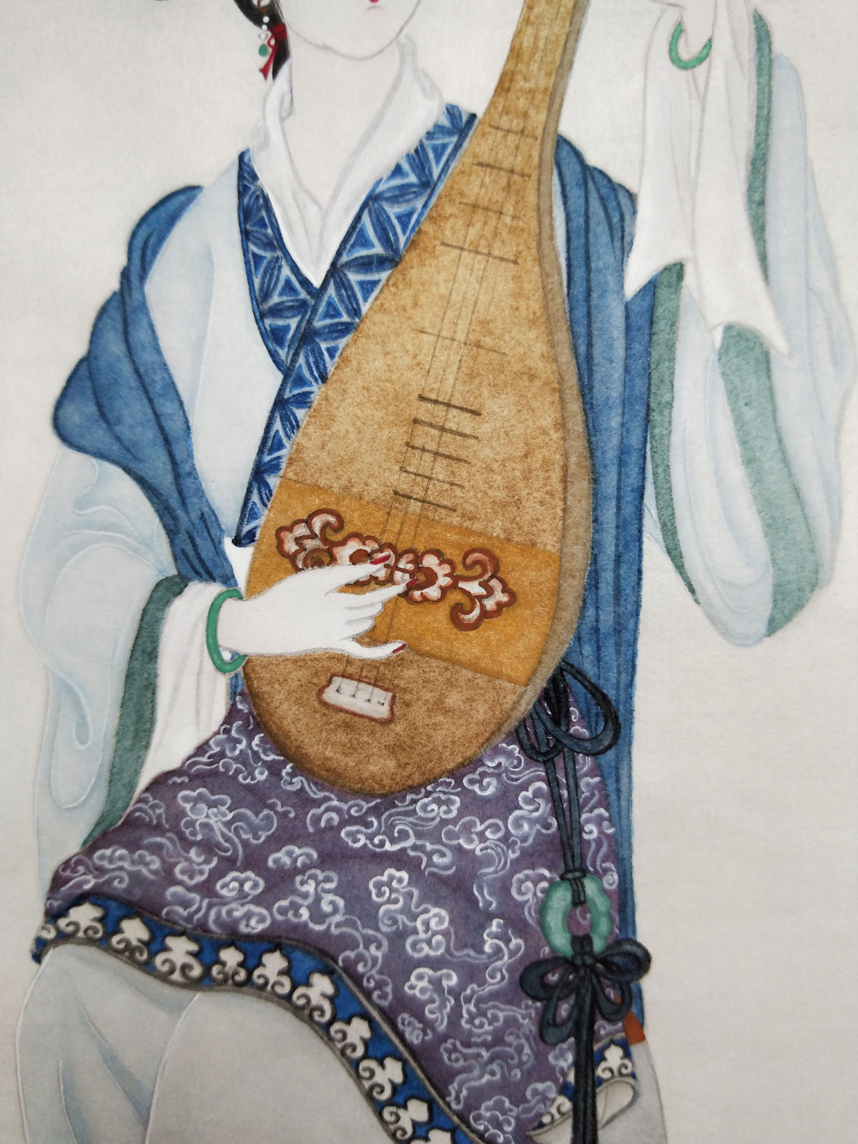 琵琶图(黄丽燕国画仕女图弹琵琶古典人物绘画)