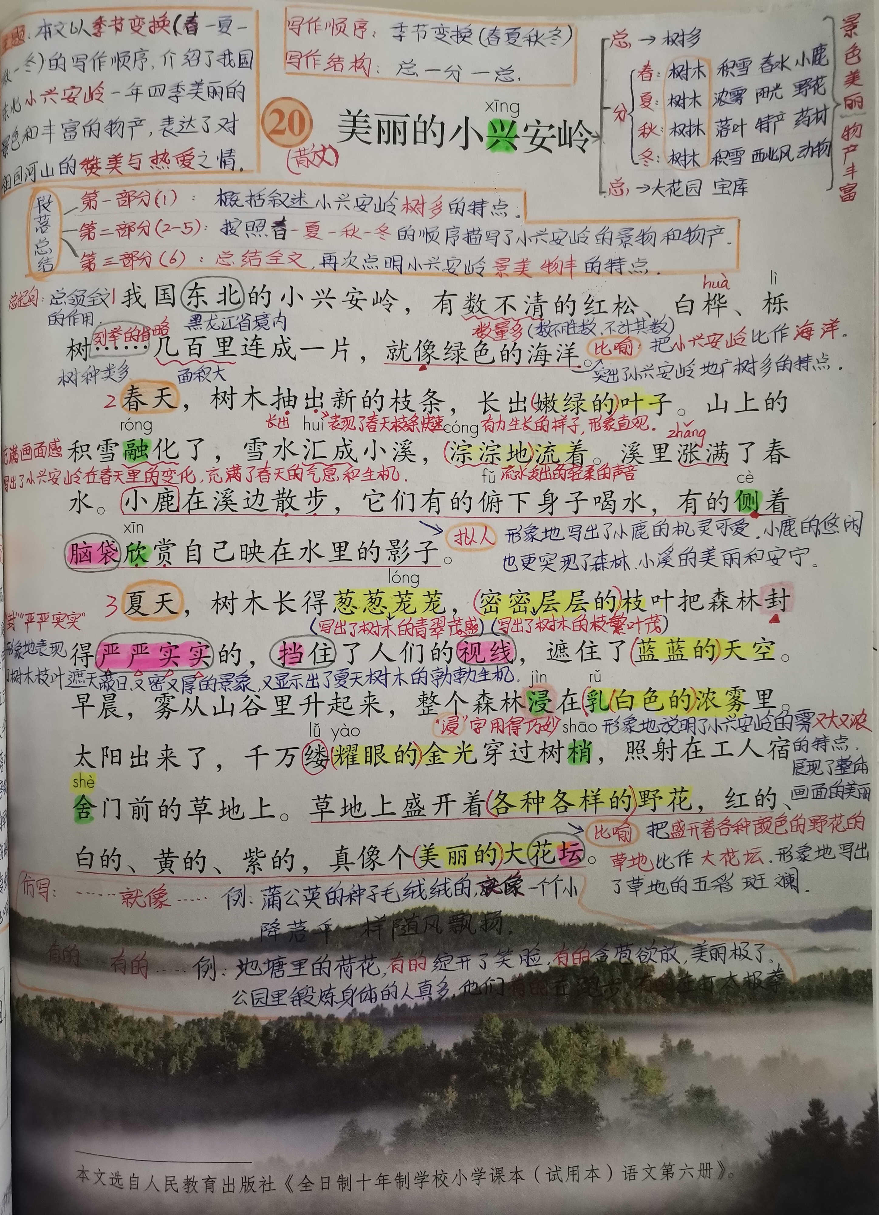 《美丽的小兴安岭》是第六单元的最后一篇精读课文.