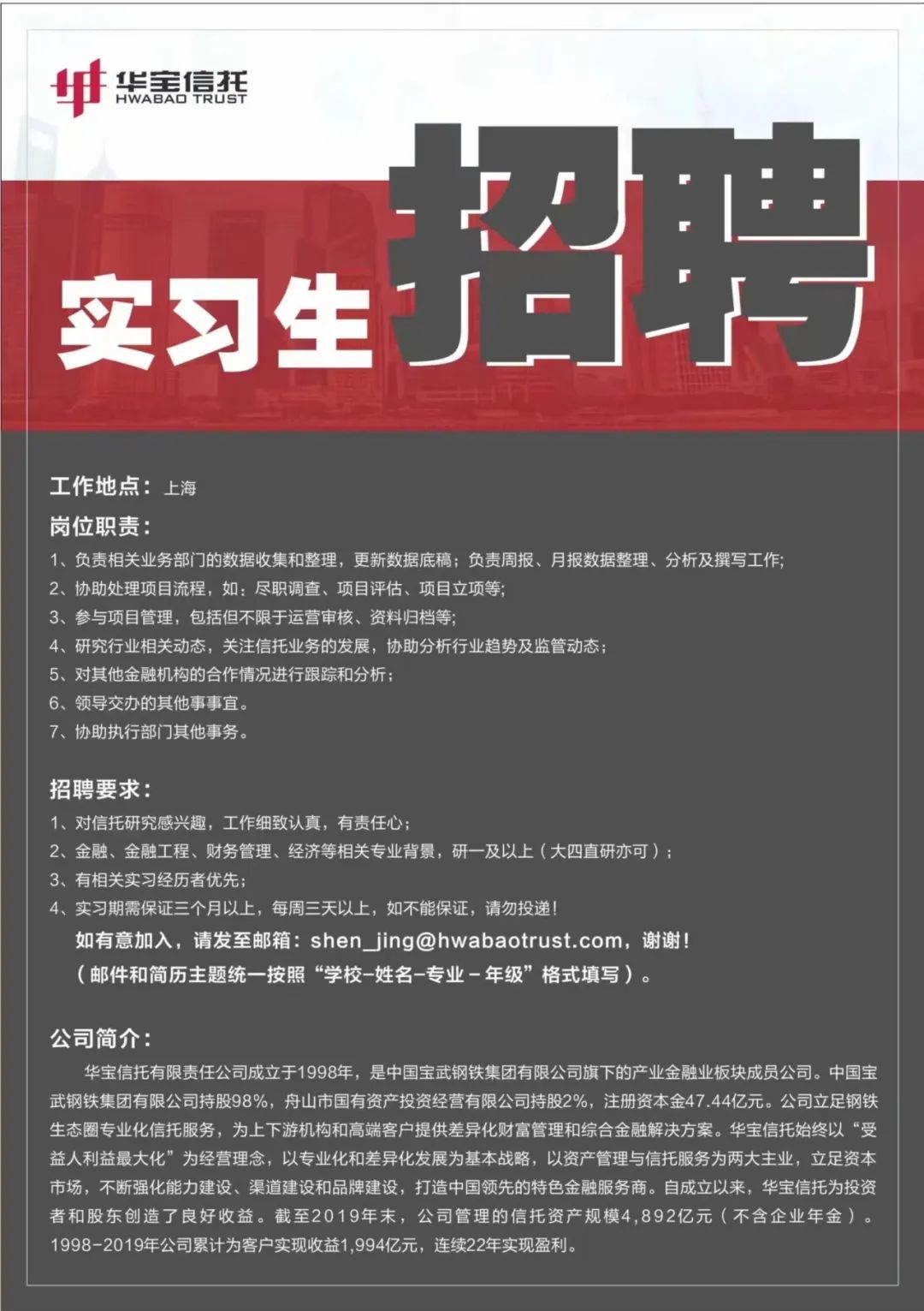【招聘】华宝信托有限责任公司