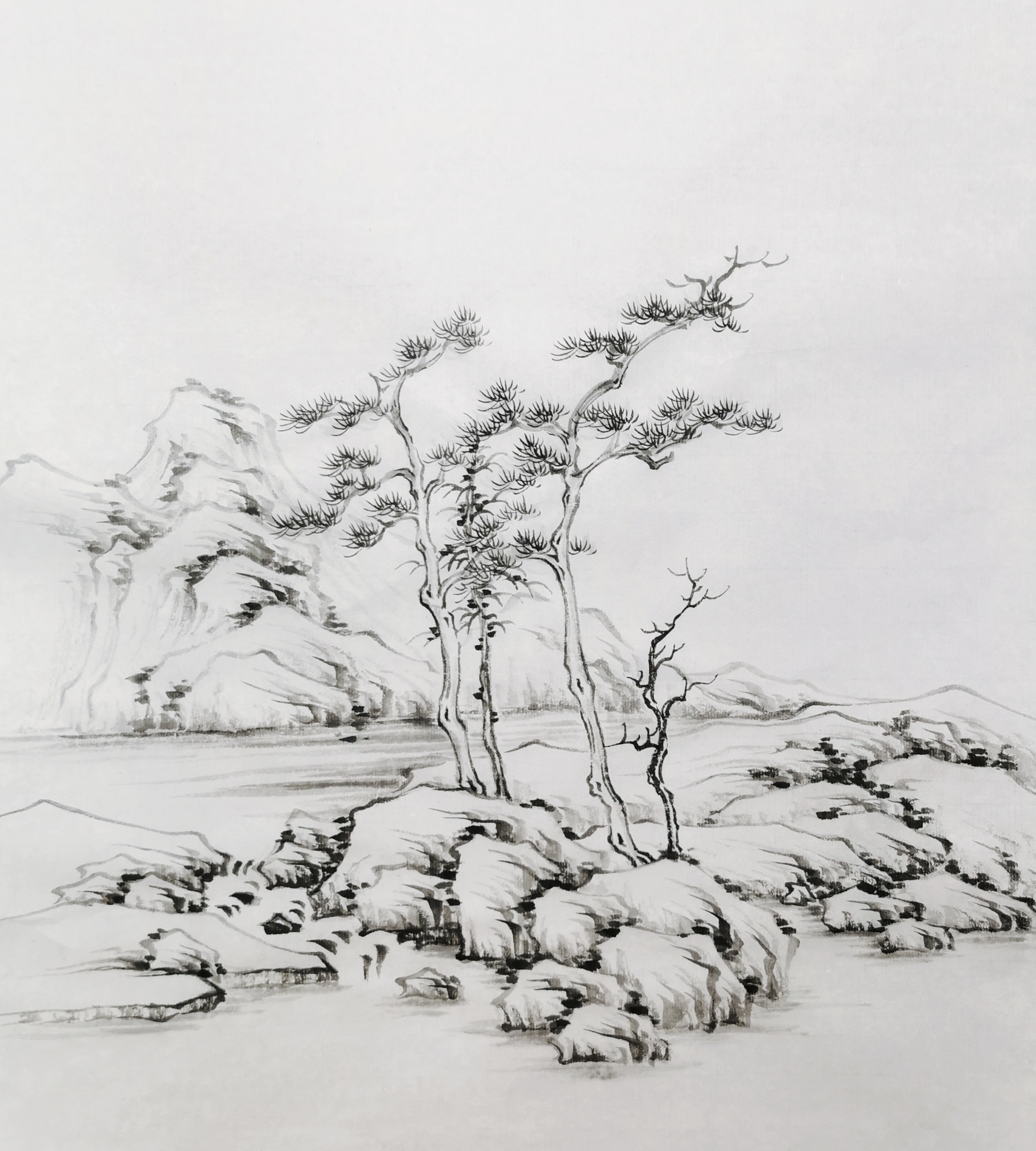 山水特训班1-121课学习资料:步骤图,完成图,线描稿,尺寸介绍