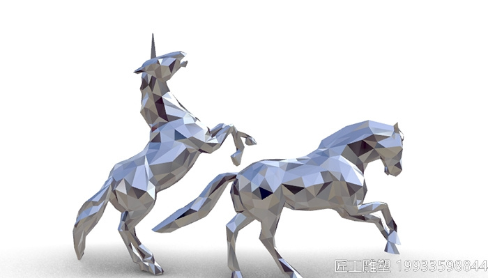 不锈钢马雕塑 抽象几何切面动物雕塑