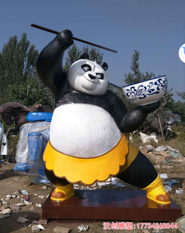 玻璃钢功夫熊猫雕塑 餐馆面馆雕塑摆件
