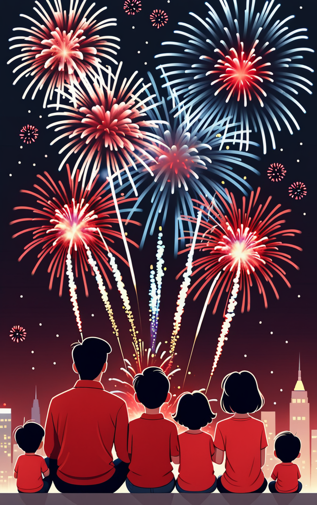 亲子壁纸|全家跨年手机屏保插画壁纸