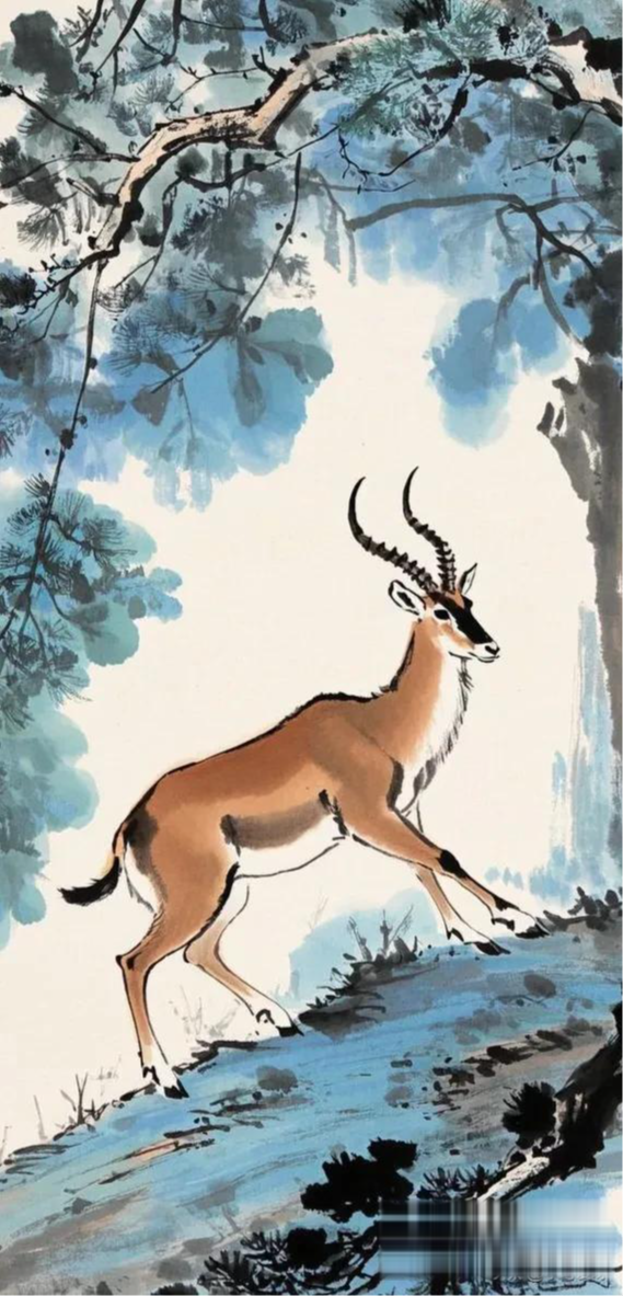 水墨画风格画动物:羚羊