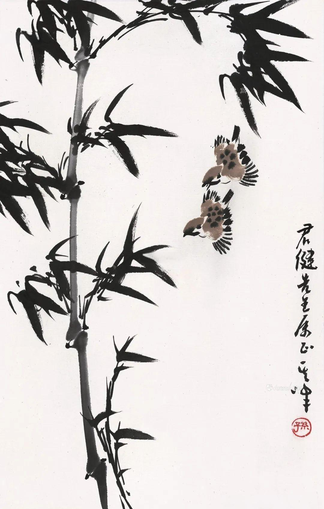 多位名家国画:竹雀图 秀雅竹林,清音鸟鸣